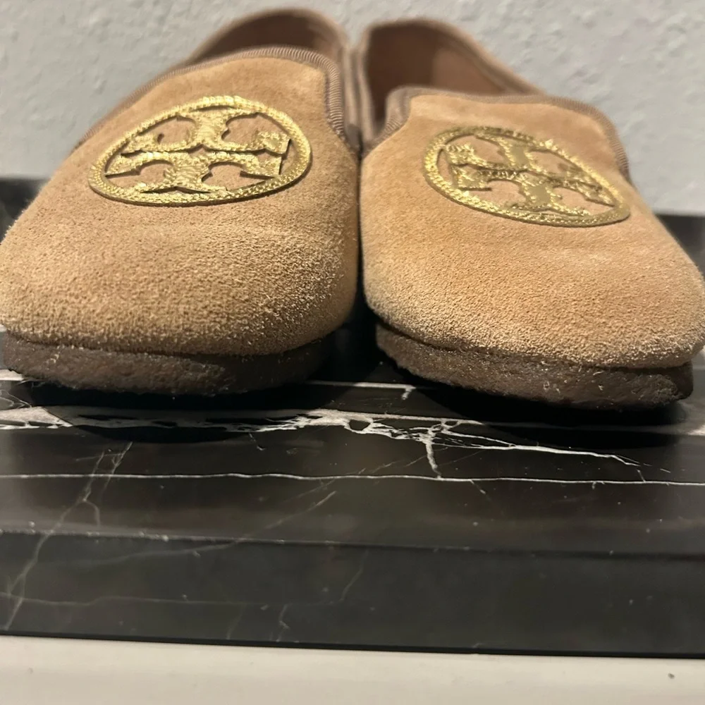 Tory Burch Billy Real Suede Shearling Slippers Logo 8 - Picture 5 of 12